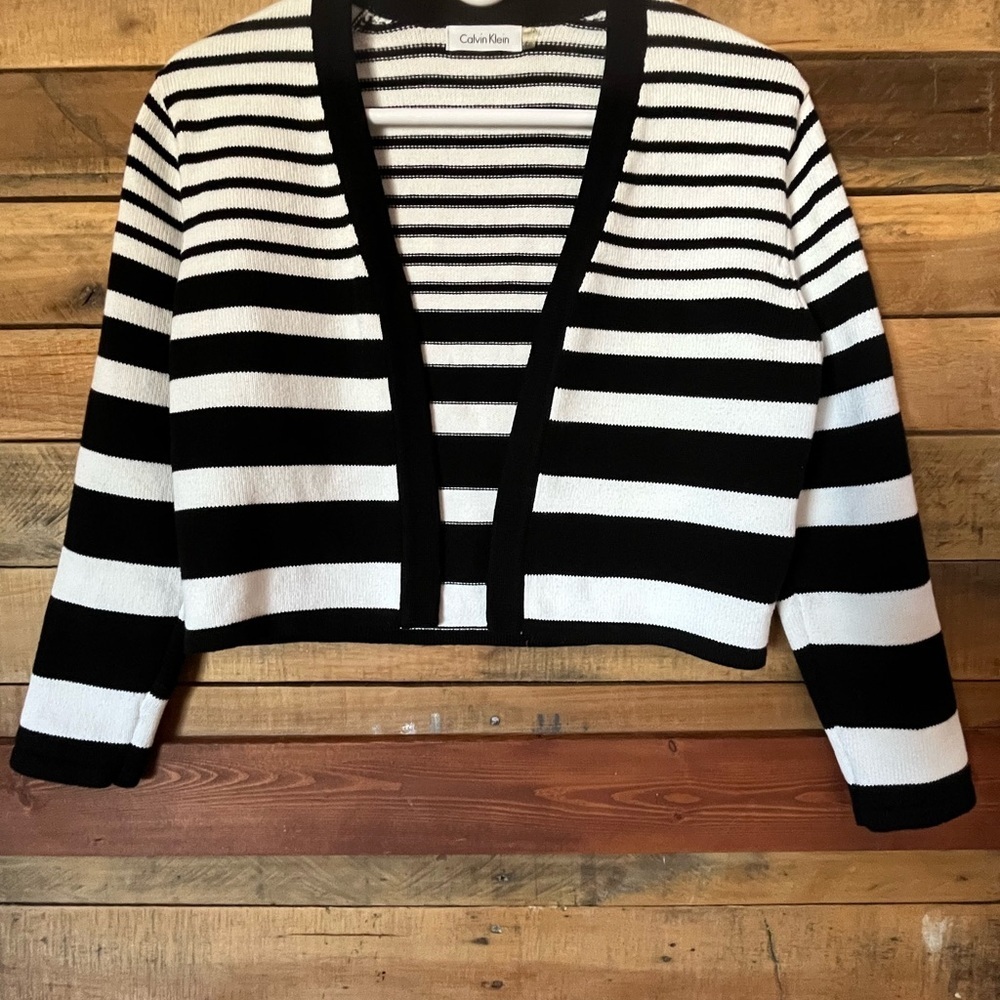 Calvin Klein Women's Black and White Striped Cardigan
